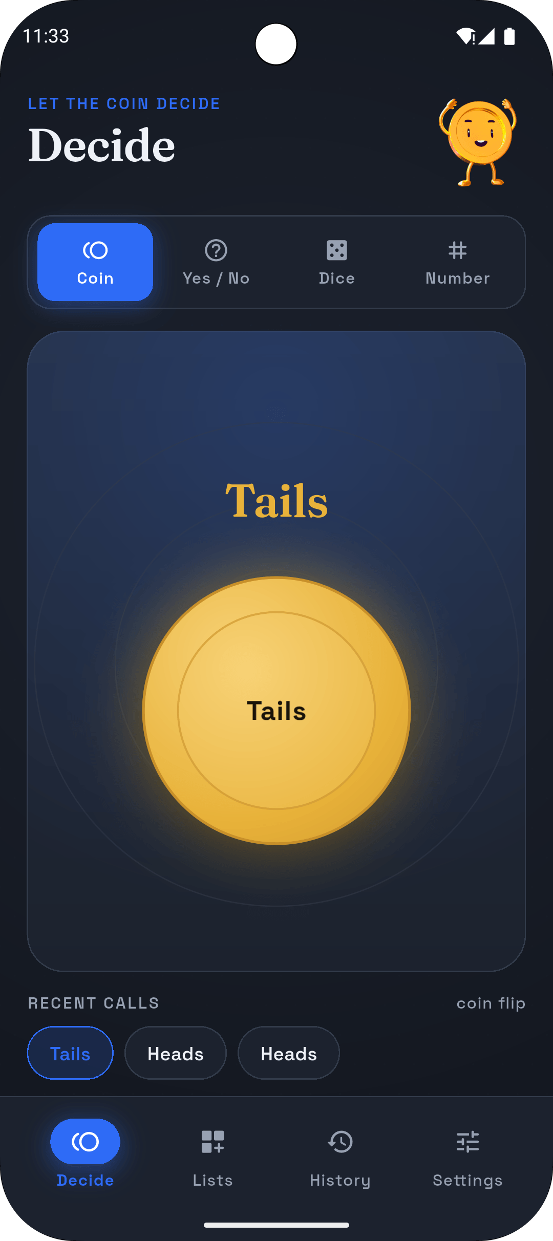 Decide screen